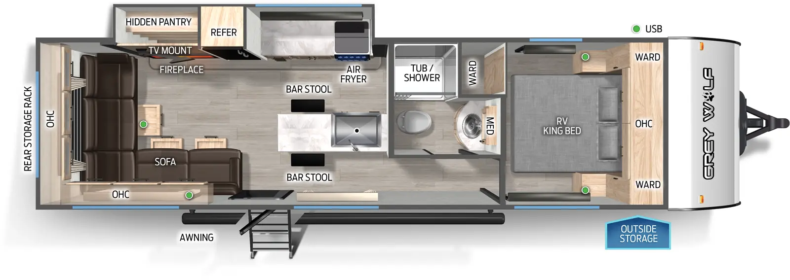 The Cherokee Black Label 27LHBL floorplan has one entry and one slide out. Exterior features include: fiberglass exterior. Interiors features include: front bedroom and rear living.